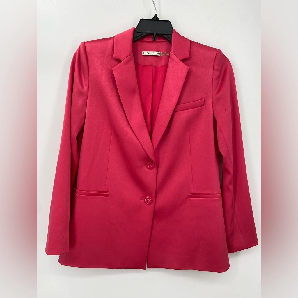 Alice + Olivia Bergen Loose Single-Breasted Satin Blazer Size Medium